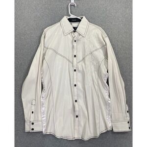 Roar Shirt Mens Medium White Signature Embroidered Button Flip Cuff Stitching